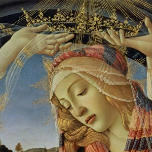 The Madonna of the Magnificat, detail of the Virgins face and crown