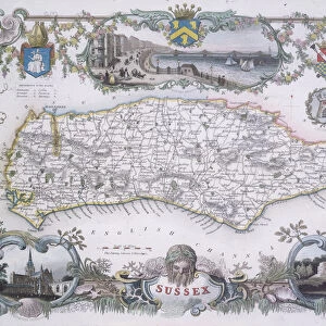 Map of Sussex (colour engraving)