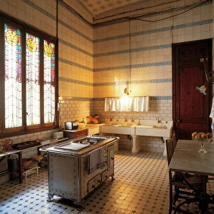 Marble and ceramic kitchen of the Casa Navas in Reus near Tarragona, Spain