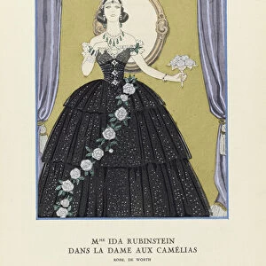 Mme Ida Rubinstein dans La Dame aux Camelias, Robe de Worth, from Gazette de Bon Ton, pub. 1925 (coloured engraving)