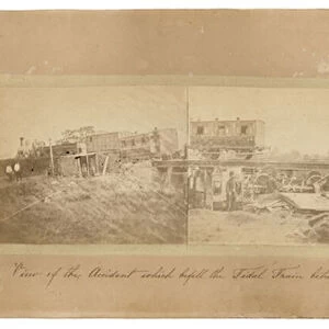 Montage of the Staplehurst train crash, 1865 (three sepia toned photographs mounted
