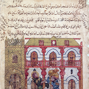 Ms c-23 f. 99a, Thief taking his Loot, from The Maqamat (The Meetings) by Al-Hariri