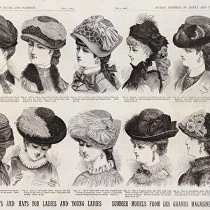 New Bonnets and Hats for Ladies and Young Ladies; Summer Models from Les Grands Magasins Du Louvre, Paris (engraving)