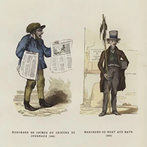 Newspaper seller and rat-catcher, 1845 (coloured engraving)