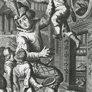 Pantagruel grabbing Limousin by the throat, illustration from Gargantua and Pantagruel