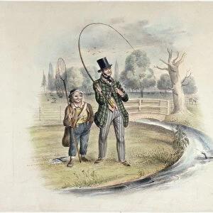 Perch fishing, Teddington, from a set of six images of Angling (hand-coloured