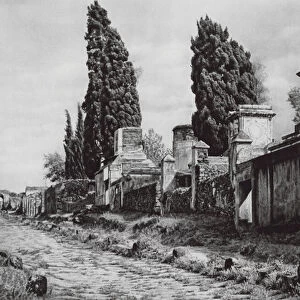 Pompei, Strada dei sepolcri; Pompeii, Street of the Tombs (b / w photo)