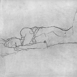 Reclining Female Nude, c. 1914 (pencil on paper) (b / w photo)