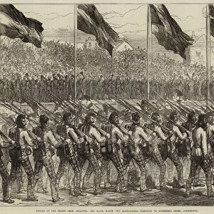 Return of the Troops from Ashantee, the Black Watch (42nd Highlanders) marching to Governors Green, Portsmouth (engraving)