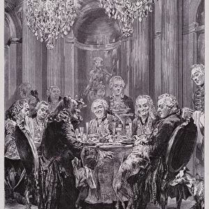 The round table of Frederick the Great, King of Prussia, in Sanssouci, Potsdam, 1750 (engraving)