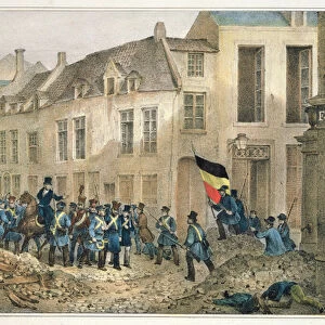The Rue de Louvain, Brussels, 23rd September 1830, engraved by A. M. Jobard (fl