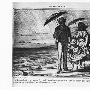 At the sea baths: Parisians by the sea in a pouring rain - by Daumier