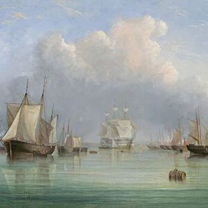 Ships off Ryde (oil on canvas)