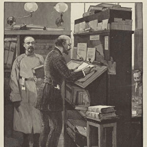 Sir Robert Hart, GCMG, Inspector-General of Chinese Customs, in his "Den"at Pekin (engraving)