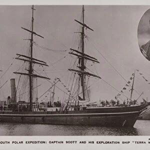 The South Polar Expedition: Captain Scott and his exploration ship Terra Nova (b / w photo)