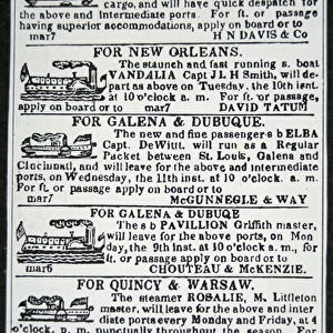 Steamboat advert, from The Daily Missouri, 1840 (engraving)