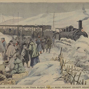 A train trapped by snowdrifts for seventeen hours in the Cevennes, France (colour litho)