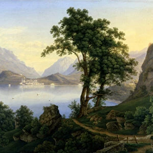 View of Bellagio on Lake Como. 19th century. Painting by Jacob Suter