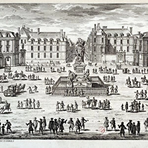 View of Place des Victoires in Paris with the statue of Louis XIV raised by the marechal