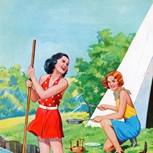 Two Young Girls Camping, 1954 (screen print)