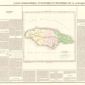 1825, Carez Map of Jamaica, West Indies, topography, cartography, geography, land