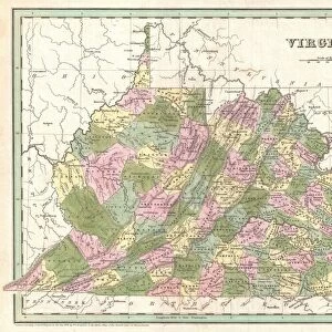 1838, Bradford Map of Virginia, topography, cartography, geography, land, illustration