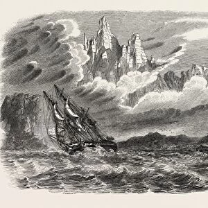 Her Majestys Ship meander in a Squall, in the Straits of Magellan
