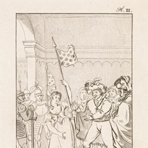 Men near a woman with a flag, Daniel Veelwaard (I), Jacob Smies, Francois Bohn, 1802