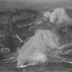 Polar bears climb a drifting boat, John Macallan Swan, 1870 - 1910