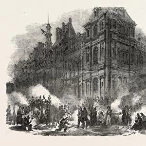The Revolution in Paris: Bivouac of Troops Near the Hotel De Ville, France, 1851