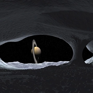 Artists concept of how Saturn might appear from within a hypothetical ice cave