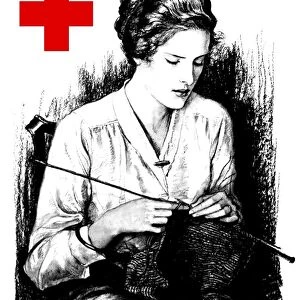 Vintage World War One poster of a young woman knitting