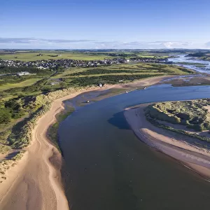 Aerial view of sand dunes along the Ythan Estuary, Aberdeenshire, Scotland, UK. July, 2017