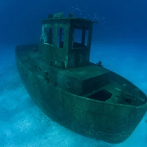 Wreck of tugboat Blue Plunder, Nassau, Bahamas. One year after sinking