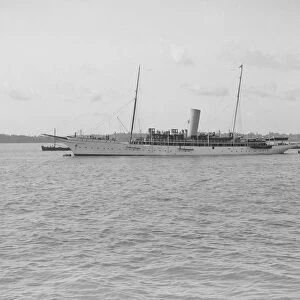 The 142 ton steam yacht Sapphire at anchor, 1913. Creator: Kirk & Sons of Cowes