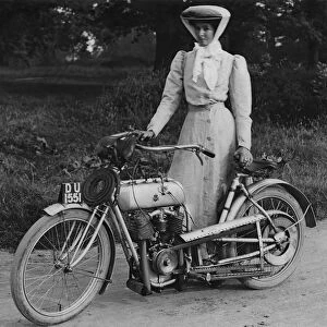 1906 Rex with motorcyclist Muriel Hind. Creator: Unknown