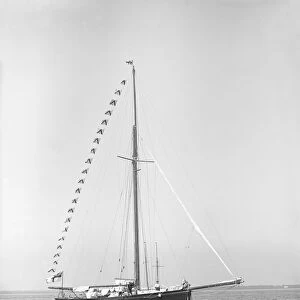 Bloodhound at anchor with flags, 1913. Creator: Kirk & Sons of Cowes