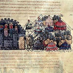 Byzantine besieging Messina, miniature in Scylitzes Matritensis, (facsimile edition