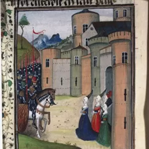 Edward III of England and Catherine Grandison. Miniature from Chroniques d Angleterre by Jean de Wav Artist: Anonymous
