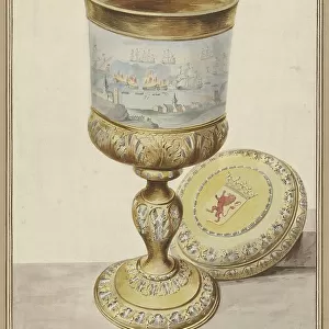 Gold cup with lid, given to Cornelis de Witt on the occasion of the journey to Chatham, 1667, 1748. Creator: Aert Schouman