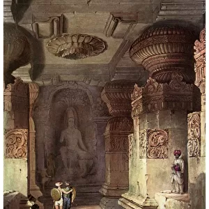 Interior of a cave temple, Ellora, Maharashtra, India, 19th century (1956)