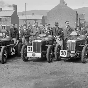 Three MG C type Midgets at the RAC TT Race, Ards Circuit, Belfast, 1932. Artist: Bill Brunell