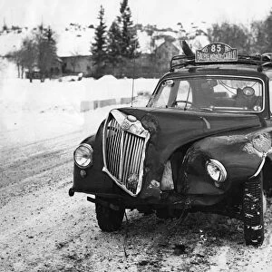 MG Magnette ZA crash, 1955 Monte Carlo rally. Creator: Unknown