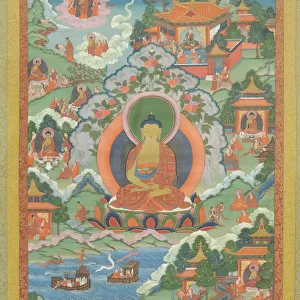 Thanka with Buddha, 19th century. Creator: Unknown