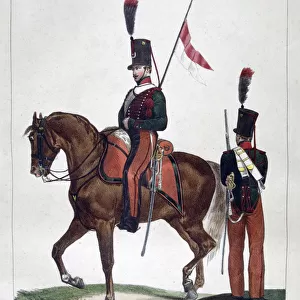 Uniforms of the mounted 9th and 10th chasseur regiment, 1823. Artist: Charles Etienne Pierre Motte