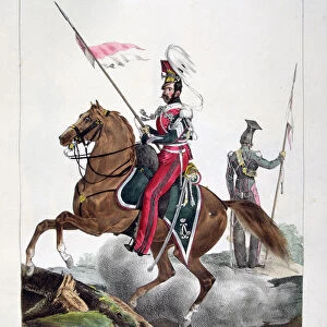 Uniforms of a regiment of lancers of the French royal guard, 1823. Artist: Charles Etienne Pierre Motte