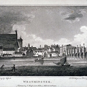 View of the River Thames, Westminster Bridge and the Palace of Westminster, London, 1808