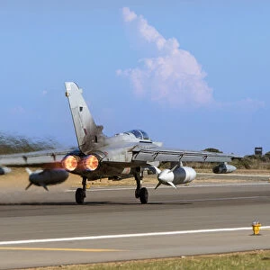 Image shows a Tornado GR4 powering down the runway at RAF Akrotiri in Cyprus