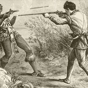 In 1725, During Lovewells Fight, An Incident In Dummers War, The Indian Chief Paugus Is Killed By An English Militiaman. From A 19Th Century Illustration