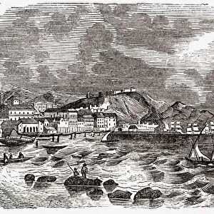 View Of The Port And City Of MAalaga. 19Th Century Print From The Viaje Ilustrado. MAalaga, Costa Del Sol, Spain